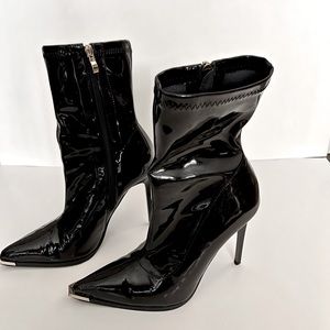 Black patent ankle boots